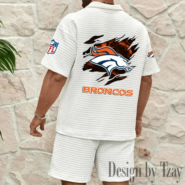 Denver Broncos Men's Waffle Knit Short Sleeve Slim Fit Soft Summer And Shorts BSPTWHZSS257 - Image 5