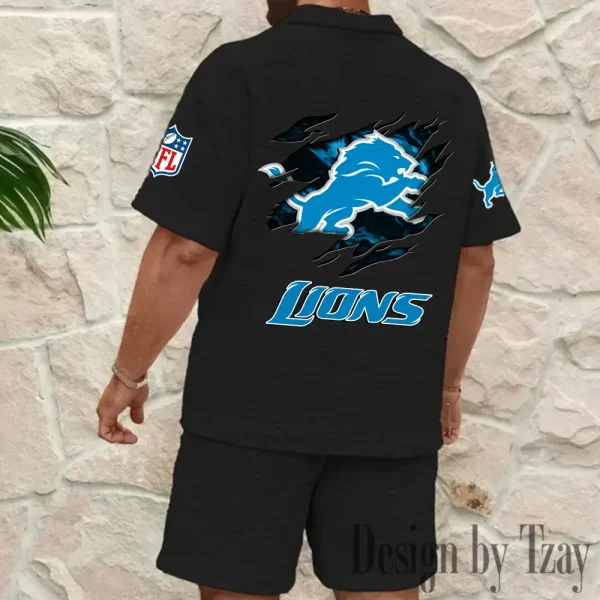 Detroit Lions Men's Waffle Knit Short Sleeve Slim Fit Soft Summer And Shorts BSPTWHZSS258 - Image 2