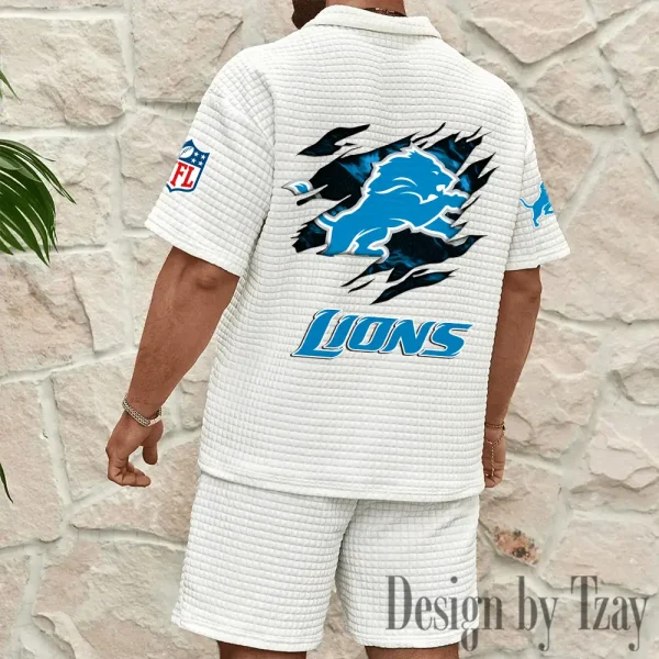 Detroit Lions Men's Waffle Knit Short Sleeve Slim Fit Soft Summer And Shorts BSPTWHZSS258 - Image 4