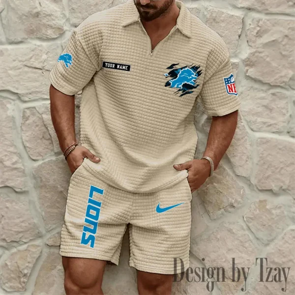 Detroit Lions Men's Waffle Knit Short Sleeve Slim Fit Soft Summer And Shorts BSPTWHZSS258 - Image 5