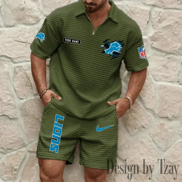 Detroit Lions Men's Waffle Knit Short Sleeve Slim Fit Soft Summer And Shorts BSPTWHZSS258 - Image 6