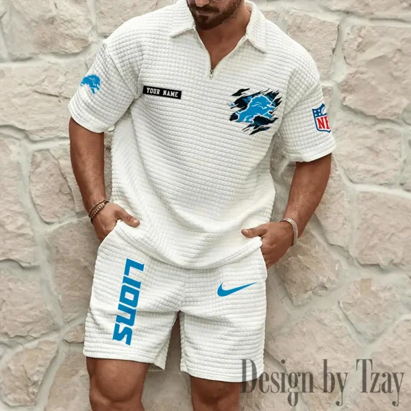 Detroit Lions Men's Waffle Knit Short Sleeve Slim Fit Soft Summer And Shorts BSPTWHZSS258 - Image 3