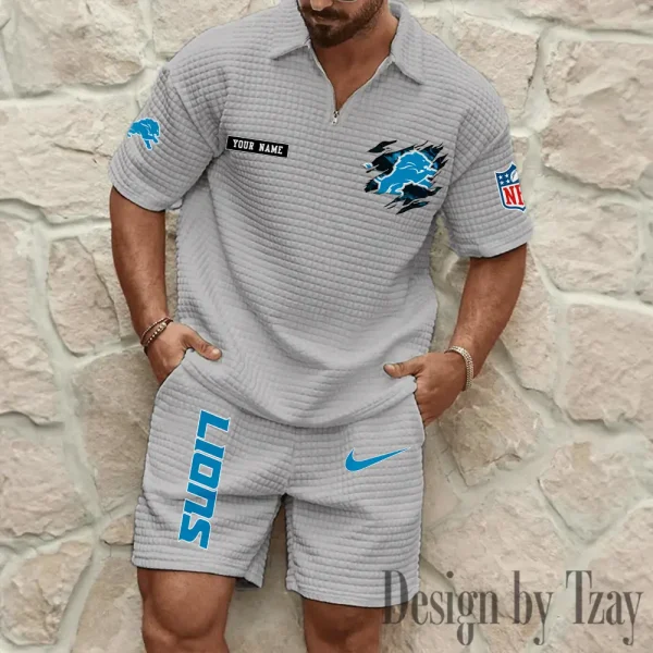 Detroit Lions Men's Waffle Knit Short Sleeve Slim Fit Soft Summer And Shorts BSPTWHZSS258 - Image 7