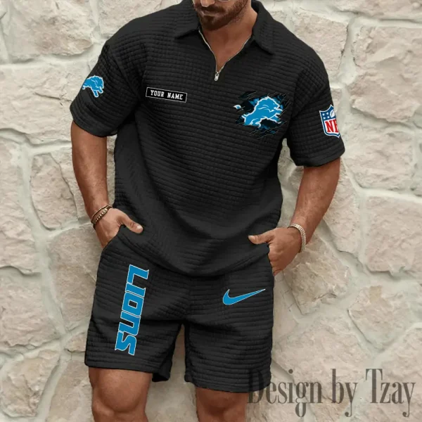 Detroit Lions Men's Waffle Knit Short Sleeve Slim Fit Soft Summer And Shorts BSPTWHZSS258