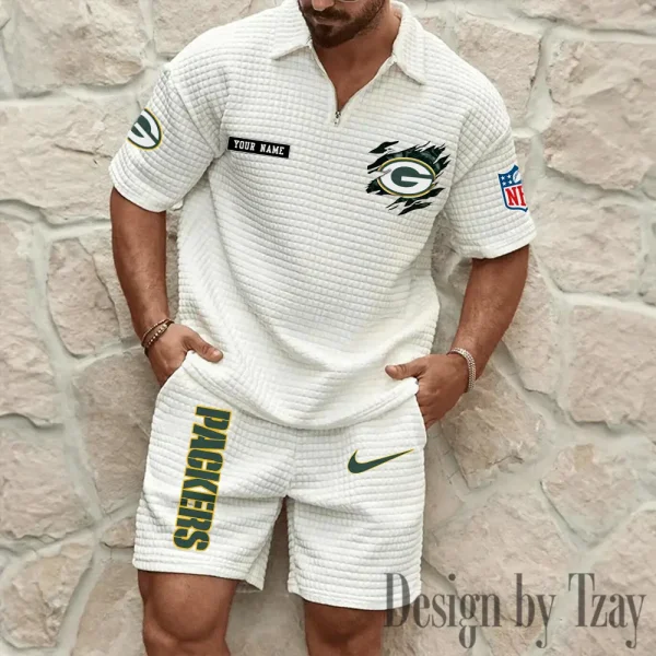 Green Bay Packers Men's Waffle Knit Short Sleeve Slim Fit Soft Summer And Shorts BSPTWHZSS259 - Image 4