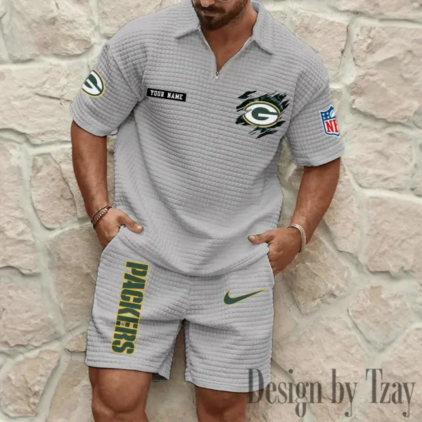 Green Bay Packers Men's Waffle Knit Short Sleeve Slim Fit Soft Summer And Shorts BSPTWHZSS259 - Image 6