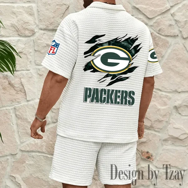 Green Bay Packers Men's Waffle Knit Short Sleeve Slim Fit Soft Summer And Shorts BSPTWHZSS259 - Image 5
