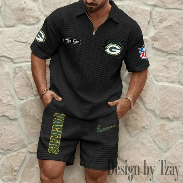 Green Bay Packers Men's Waffle Knit Short Sleeve Slim Fit Soft Summer And Shorts BSPTWHZSS259 - Image 2