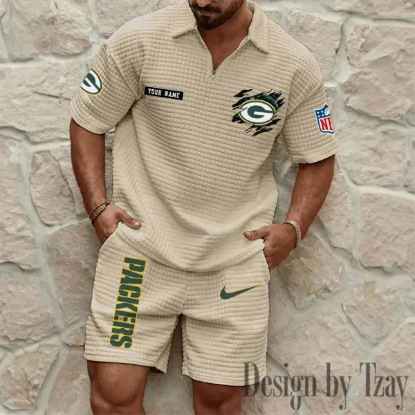 Green Bay Packers Men's Waffle Knit Short Sleeve Slim Fit Soft Summer And Shorts BSPTWHZSS259 - Image 7