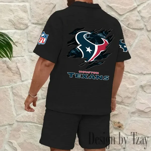 Houston Texans Men's Waffle Knit Short Sleeve Slim Fit Soft Summer And Shorts BSPTWHZSS260 - Image 3