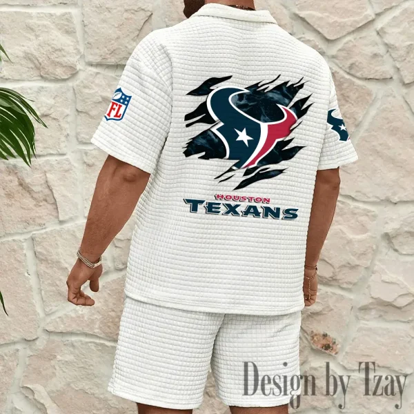 Houston Texans Men's Waffle Knit Short Sleeve Slim Fit Soft Summer And Shorts BSPTWHZSS260 - Image 5