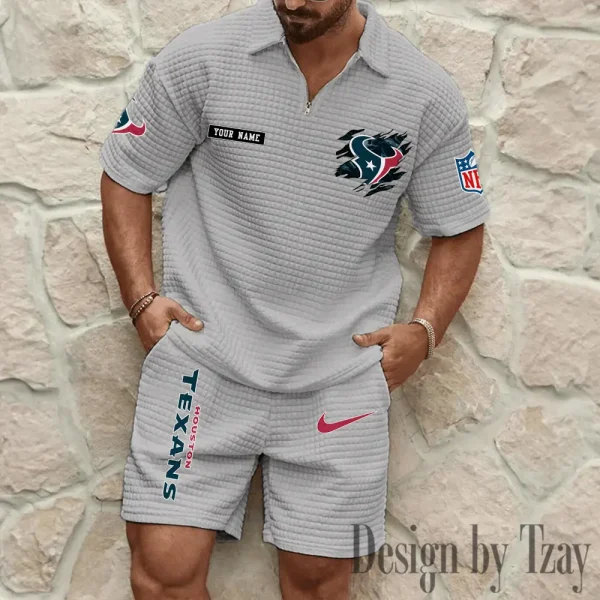 Houston Texans Men's Waffle Knit Short Sleeve Slim Fit Soft Summer And Shorts BSPTWHZSS260 - Image 6
