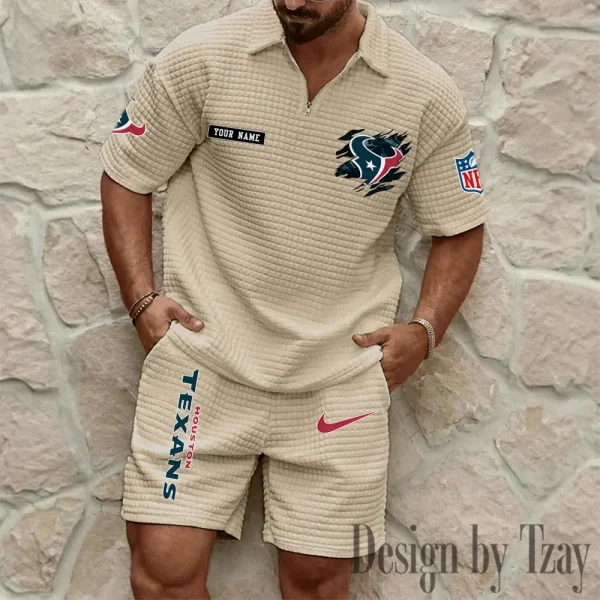 Houston Texans Men's Waffle Knit Short Sleeve Slim Fit Soft Summer And Shorts BSPTWHZSS260