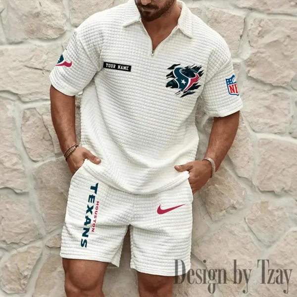 Houston Texans Men's Waffle Knit Short Sleeve Slim Fit Soft Summer And Shorts BSPTWHZSS260 - Image 4