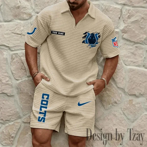 Indianapolis Colts Men's Waffle Knit Short Sleeve Slim Fit Soft Summer And Shorts BSPTWHZSS261 - Image 4