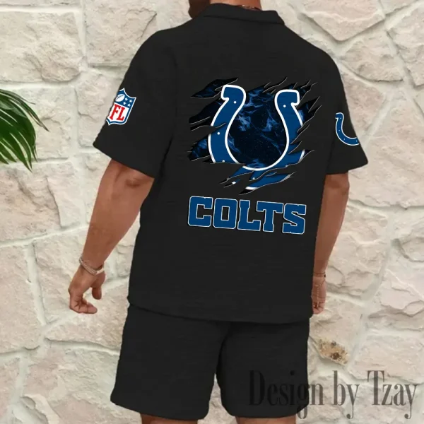 Indianapolis Colts Men's Waffle Knit Short Sleeve Slim Fit Soft Summer And Shorts BSPTWHZSS261 - Image 6