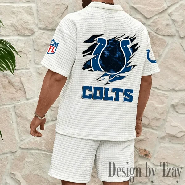 Indianapolis Colts Men's Waffle Knit Short Sleeve Slim Fit Soft Summer And Shorts BSPTWHZSS261 - Image 2