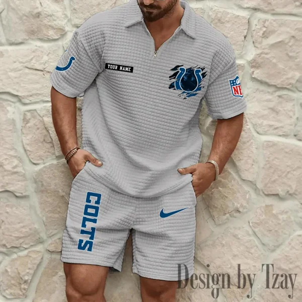 Indianapolis Colts Men's Waffle Knit Short Sleeve Slim Fit Soft Summer And Shorts BSPTWHZSS261 - Image 7