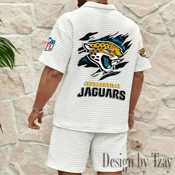 Jacksonville Jaguars Men's Waffle Knit Short Sleeve Slim Fit Soft Summer And Shorts BSPTWHZSS262 - Image 2