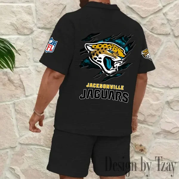 Jacksonville Jaguars Men's Waffle Knit Short Sleeve Slim Fit Soft Summer And Shorts BSPTWHZSS262 - Image 4