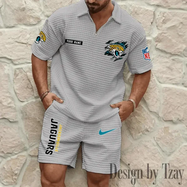 Jacksonville Jaguars Men's Waffle Knit Short Sleeve Slim Fit Soft Summer And Shorts BSPTWHZSS262 - Image 6