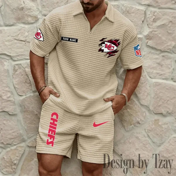 Kansas City Chiefs Men's Waffle Knit Short Sleeve Slim Fit Soft Summer And Shorts BSPTWHZSS263