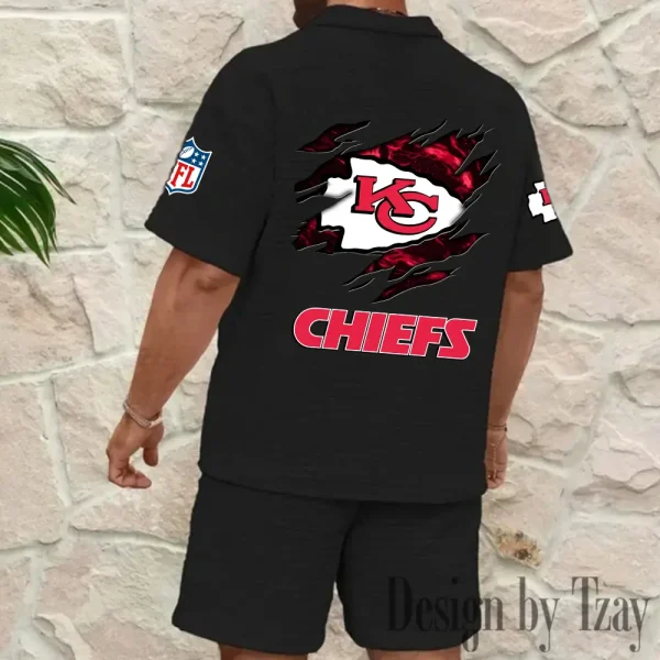 Kansas City Chiefs Men's Waffle Knit Short Sleeve Slim Fit Soft Summer And Shorts BSPTWHZSS263 - Image 3
