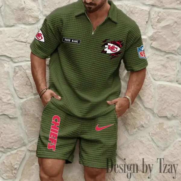 Kansas City Chiefs Men's Waffle Knit Short Sleeve Slim Fit Soft Summer And Shorts BSPTWHZSS263 - Image 4