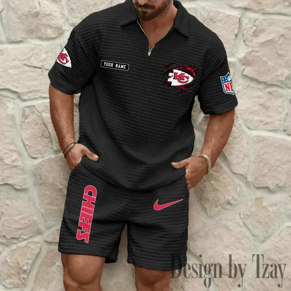 Kansas City Chiefs Men's Waffle Knit Short Sleeve Slim Fit Soft Summer And Shorts BSPTWHZSS263 - Image 2