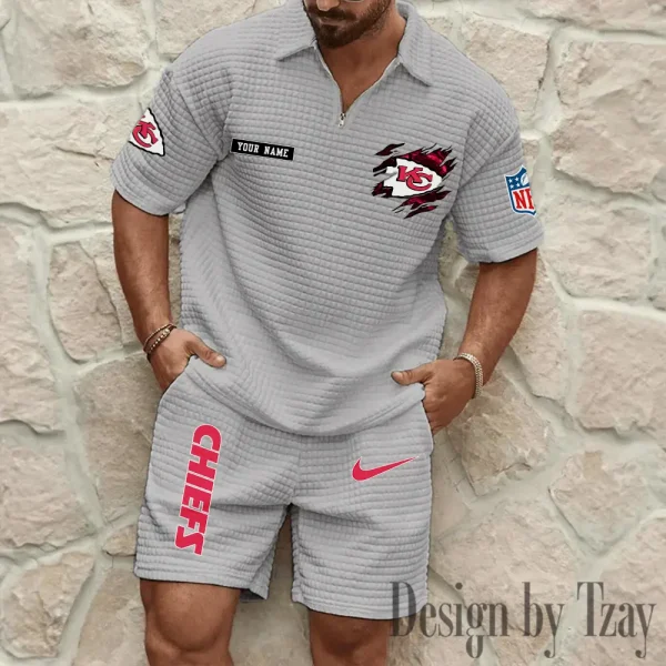 Kansas City Chiefs Men's Waffle Knit Short Sleeve Slim Fit Soft Summer And Shorts BSPTWHZSS263 - Image 5