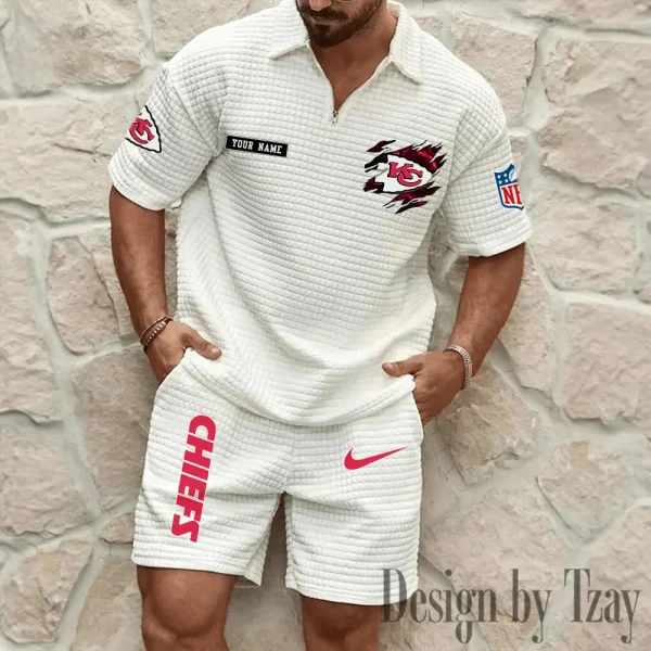 Kansas City Chiefs Men's Waffle Knit Short Sleeve Slim Fit Soft Summer And Shorts BSPTWHZSS263 - Image 6