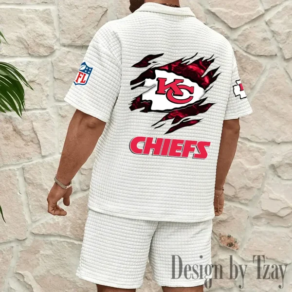 Kansas City Chiefs Men's Waffle Knit Short Sleeve Slim Fit Soft Summer And Shorts BSPTWHZSS263 - Image 7