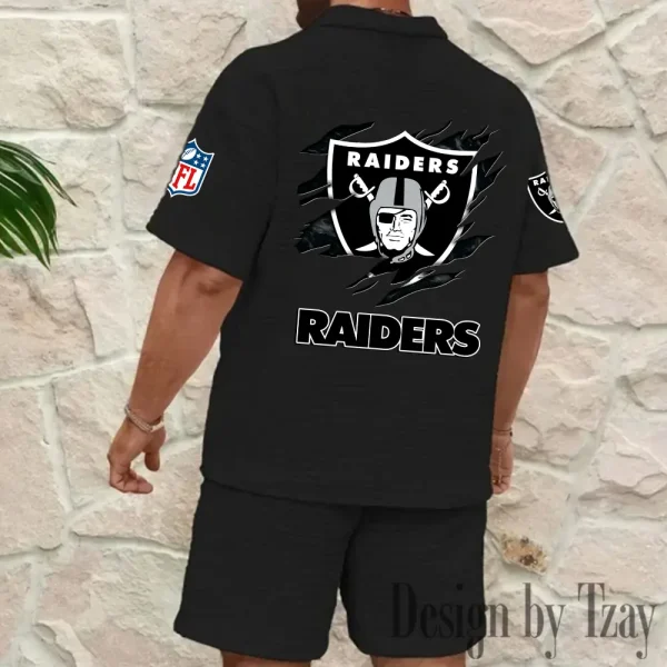 Las Vegas Raiders Men's Waffle Knit Short Sleeve Slim Fit Soft Summer And Shorts BSPTWHZSS264 - Image 3
