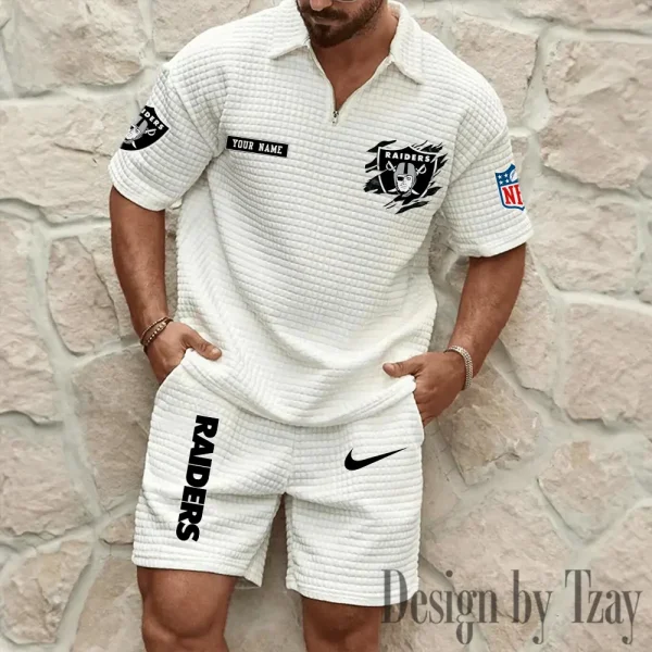 Las Vegas Raiders Men's Waffle Knit Short Sleeve Slim Fit Soft Summer And Shorts BSPTWHZSS264 - Image 4