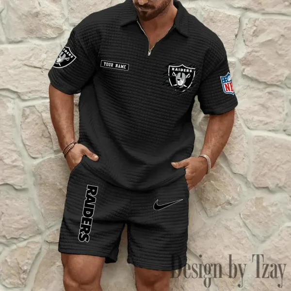 Las Vegas Raiders Men's Waffle Knit Short Sleeve Slim Fit Soft Summer And Shorts BSPTWHZSS264 - Image 2