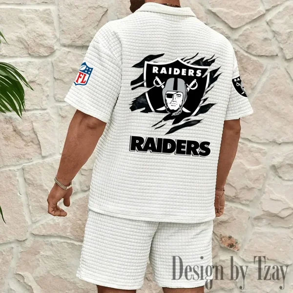 Las Vegas Raiders Men's Waffle Knit Short Sleeve Slim Fit Soft Summer And Shorts BSPTWHZSS264 - Image 5