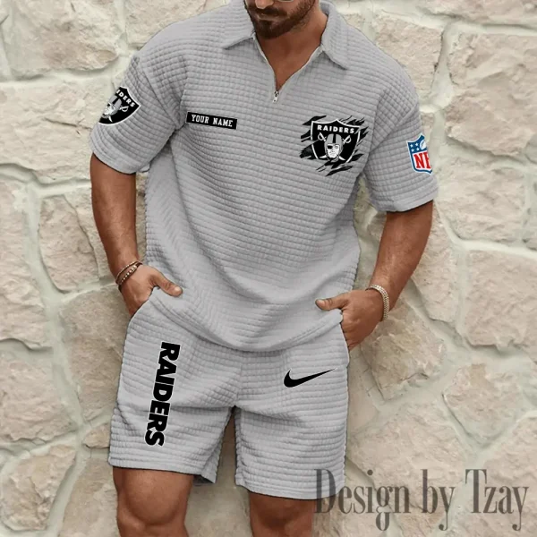 Las Vegas Raiders Men's Waffle Knit Short Sleeve Slim Fit Soft Summer And Shorts BSPTWHZSS264