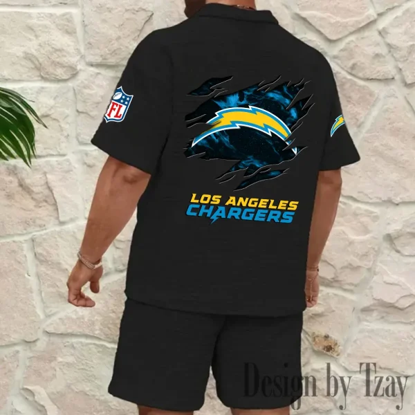 Los Angeles Chargers Men's Waffle Knit Short Sleeve Slim Fit Soft Summer And Shorts BSPTWHZSS265 - Image 4
