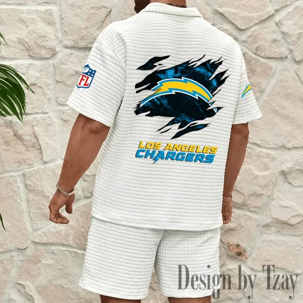 Los Angeles Chargers Men's Waffle Knit Short Sleeve Slim Fit Soft Summer And Shorts BSPTWHZSS265 - Image 2