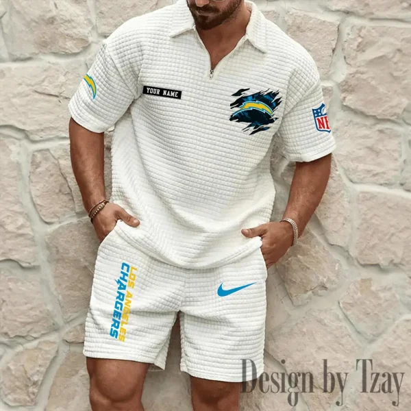 Los Angeles Chargers Men's Waffle Knit Short Sleeve Slim Fit Soft Summer And Shorts BSPTWHZSS265