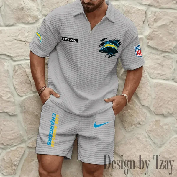 Los Angeles Chargers Men's Waffle Knit Short Sleeve Slim Fit Soft Summer And Shorts BSPTWHZSS265 - Image 6