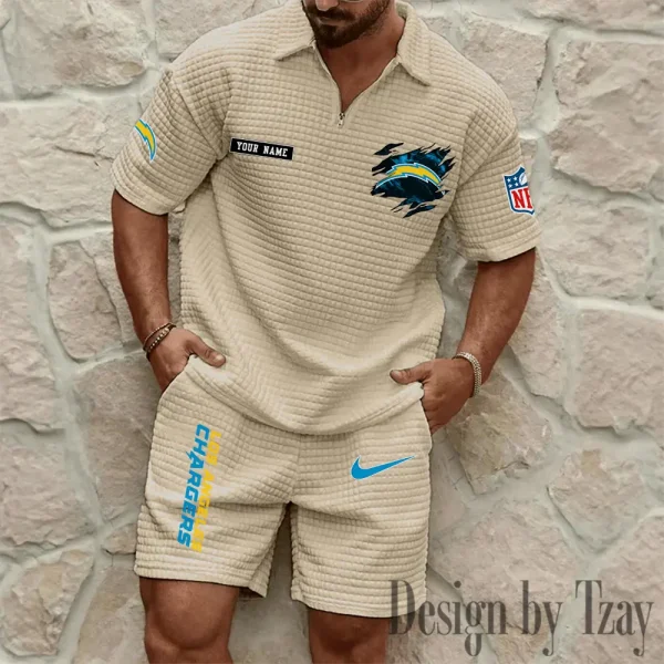 Los Angeles Chargers Men's Waffle Knit Short Sleeve Slim Fit Soft Summer And Shorts BSPTWHZSS265 - Image 7