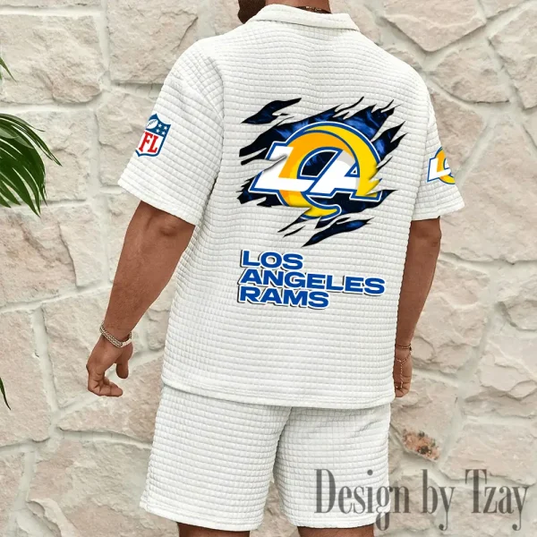 Los Angeles Rams Men's Waffle Knit Short Sleeve Slim Fit Soft Summer And Shorts BSPTWHZSS266 - Image 5