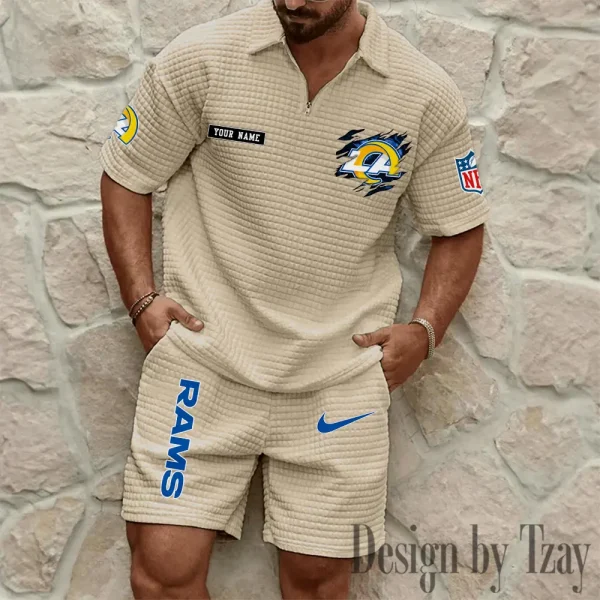 Los Angeles Rams Men's Waffle Knit Short Sleeve Slim Fit Soft Summer And Shorts BSPTWHZSS266