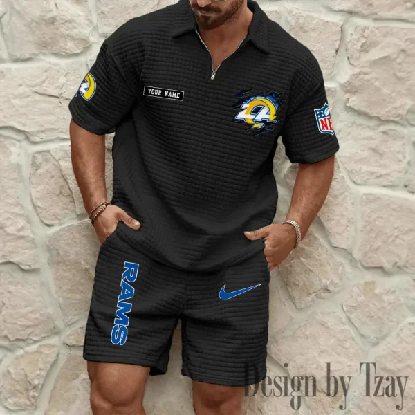 Los Angeles Rams Men's Waffle Knit Short Sleeve Slim Fit Soft Summer And Shorts BSPTWHZSS266 - Image 2