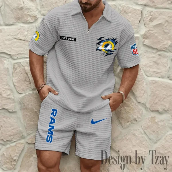 Los Angeles Rams Men's Waffle Knit Short Sleeve Slim Fit Soft Summer And Shorts BSPTWHZSS266 - Image 6