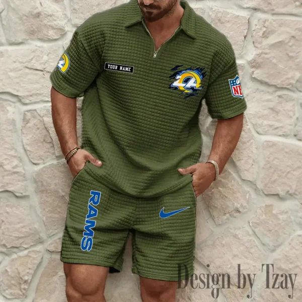 Los Angeles Rams Men's Waffle Knit Short Sleeve Slim Fit Soft Summer And Shorts BSPTWHZSS266 - Image 7