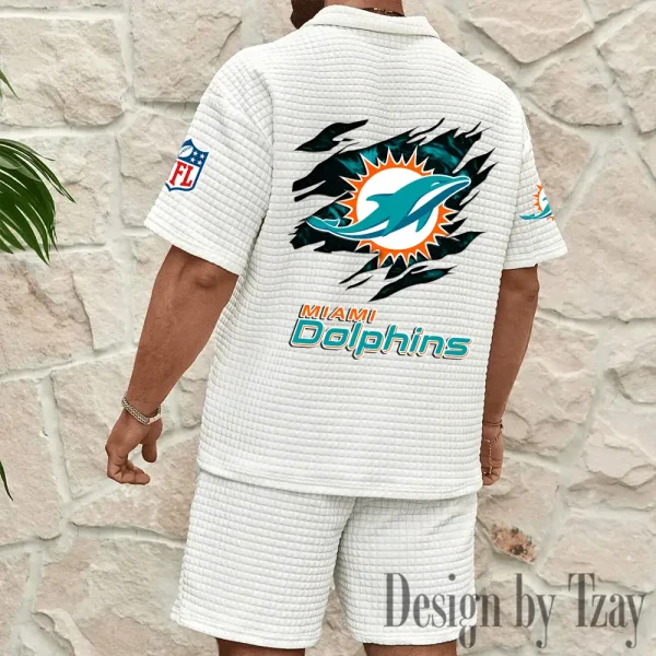 Miami Dolphins Men's Waffle Knit Short Sleeve Slim Fit Soft Summer And Shorts BSPTWHZSS267 - Image 2