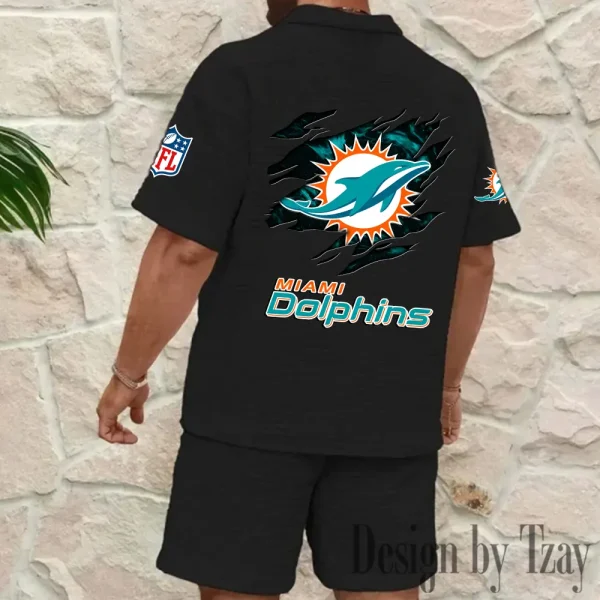 Miami Dolphins Men's Waffle Knit Short Sleeve Slim Fit Soft Summer And Shorts BSPTWHZSS267 - Image 4