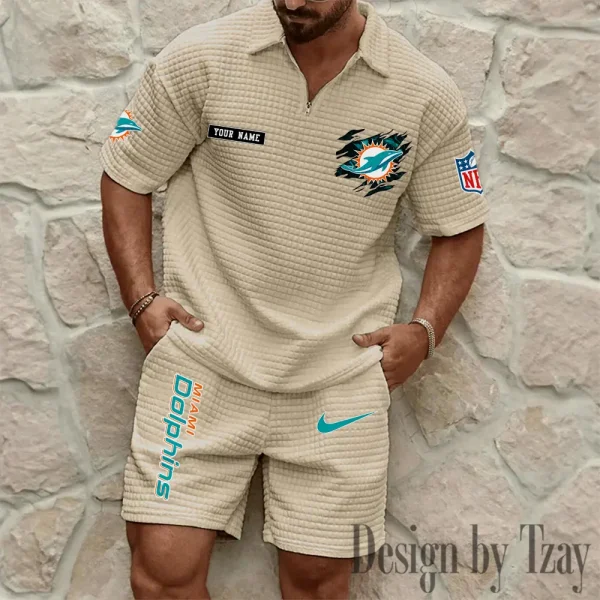 Miami Dolphins Men's Waffle Knit Short Sleeve Slim Fit Soft Summer And Shorts BSPTWHZSS267 - Image 5